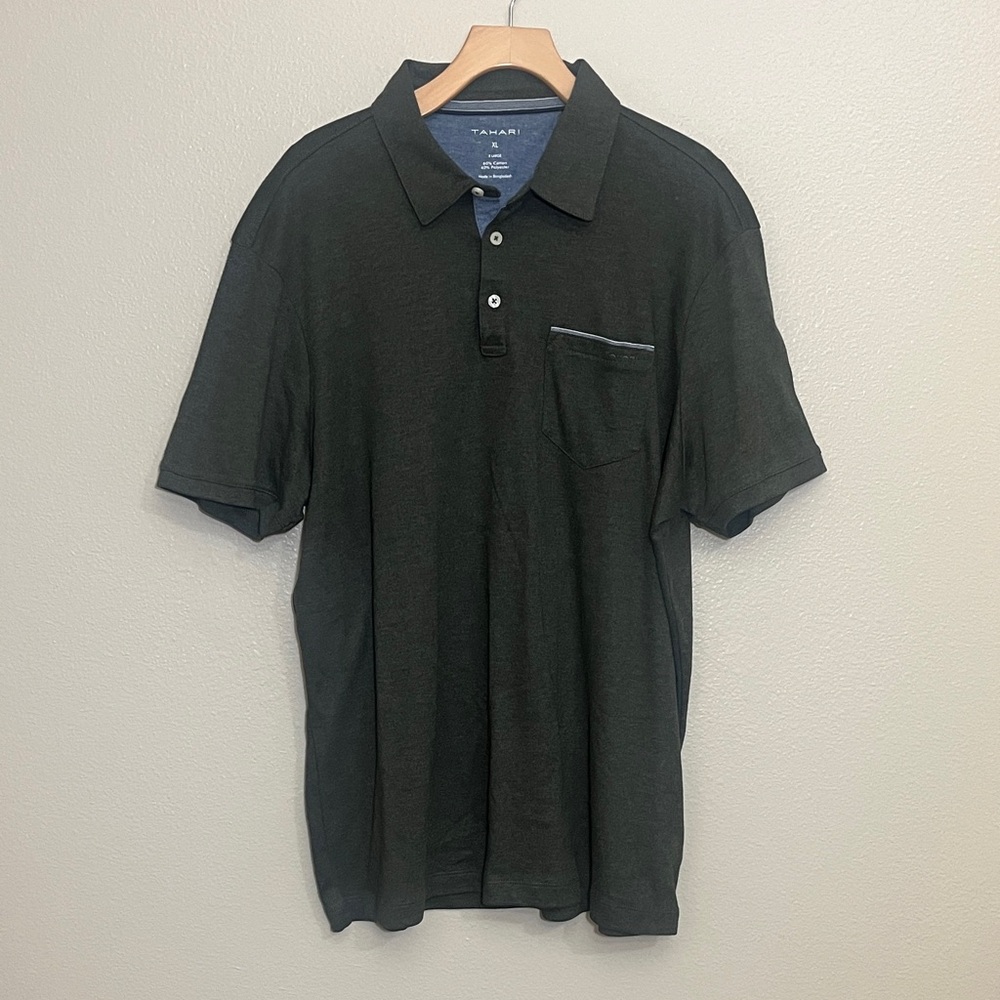 Tahari Army Green Business Casual Polo Shirt
